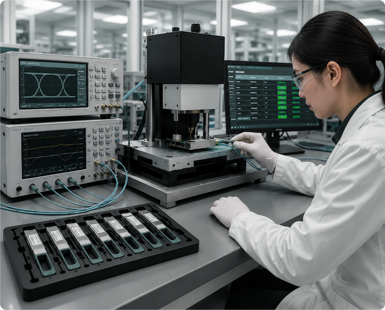 optical transceiver end of line testing